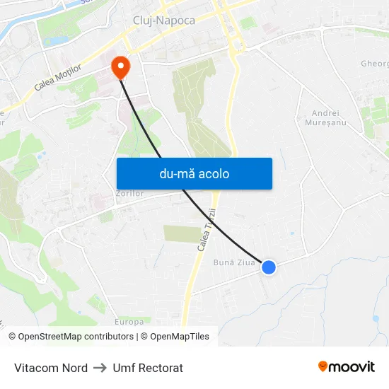 Harta de Vitacom Nord către Umf Rectorat