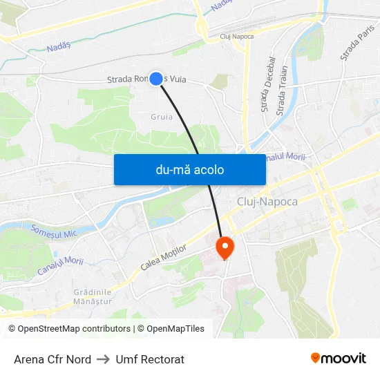 Harta de Arena Cfr Nord către Umf Rectorat