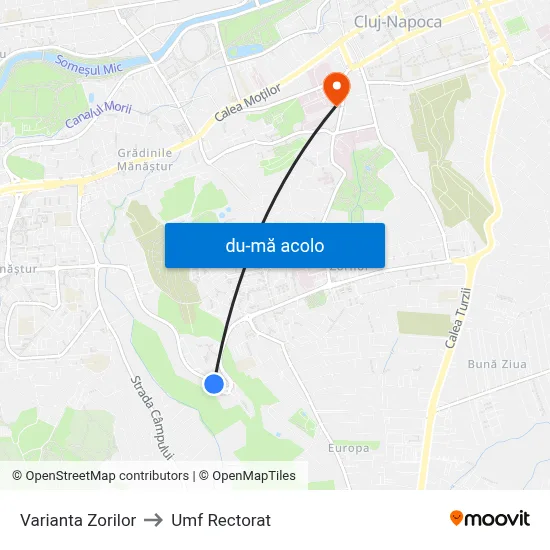 Harta de Varianta Zorilor către Umf Rectorat