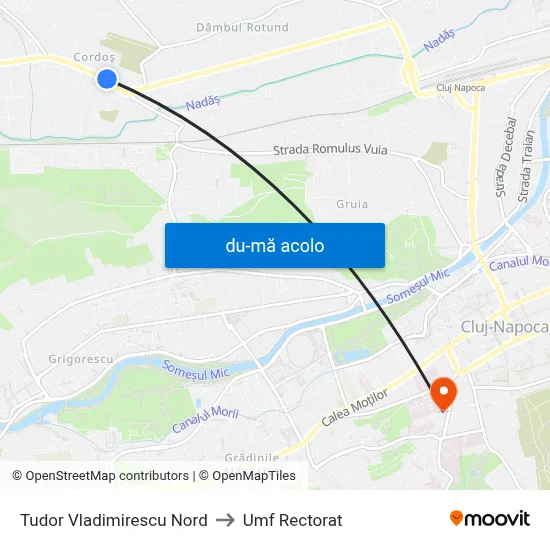 Harta de Tudor Vladimirescu Nord către Umf Rectorat
