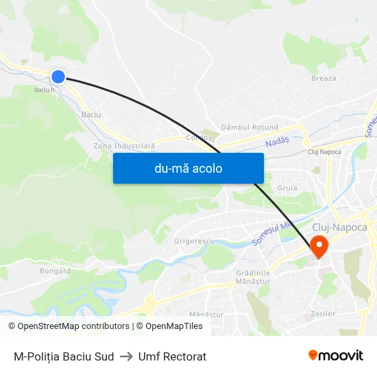 Harta de M-Poliția Baciu Sud către Umf Rectorat