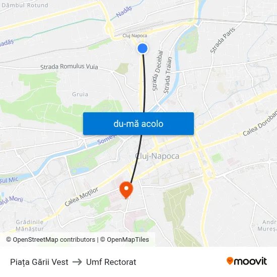 Harta de Piața Gării Vest către Umf Rectorat