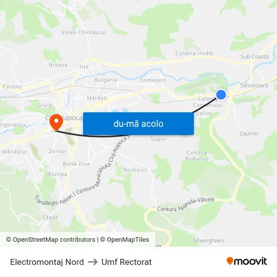 Harta de Electromontaj Nord către Umf Rectorat