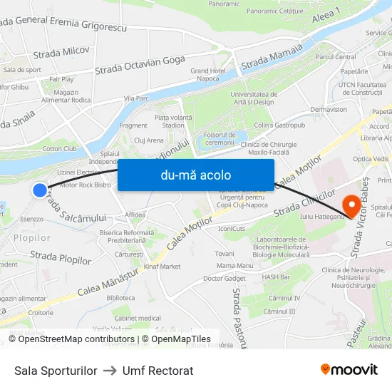 Harta de Sala Sporturilor către Umf Rectorat