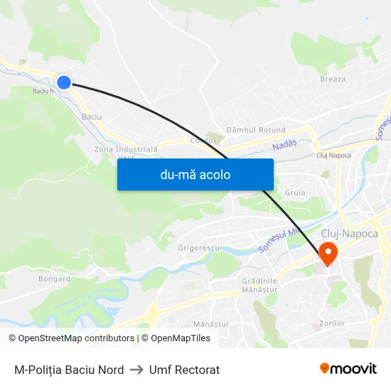 Harta de M-Poliția Baciu Nord către Umf Rectorat