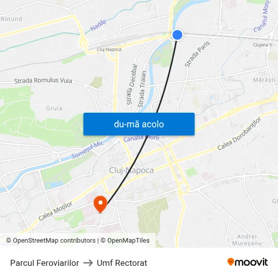 Harta de Parcul Feroviarilor către Umf Rectorat