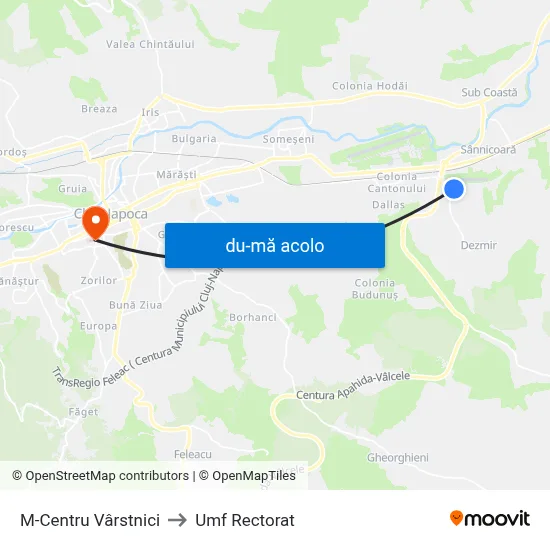 Harta de M-Centru Vârstnici către Umf Rectorat