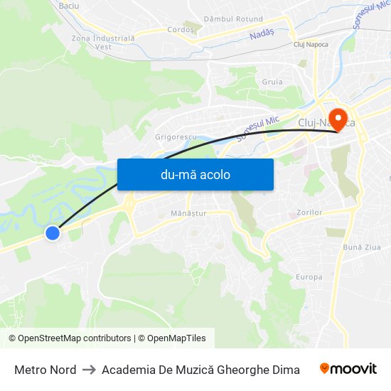 Harta de Metro Nord către Academia De Muzică Gheorghe Dima