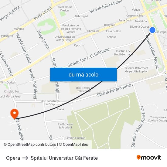 Harta de Opera către Spitalul Universitar Căi Ferate