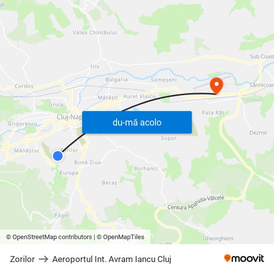 Harta de Zorilor către Aeroportul Int. Avram Iancu Cluj