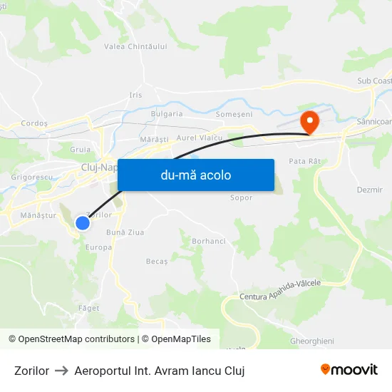Harta de Zorilor către Aeroportul Int. Avram Iancu Cluj