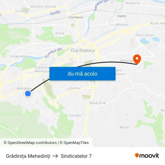 Harta de Grădinița Mehedinți către Sindicatelor 7