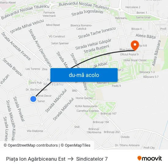 Harta de Piața Ion Agârbiceanu Est către Sindicatelor 7