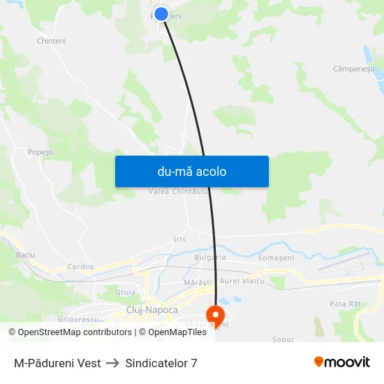 Harta de M-Pădureni Vest către Sindicatelor 7