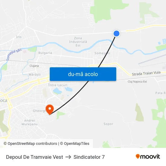 Harta de Depoul De Tramvaie Vest către Sindicatelor 7