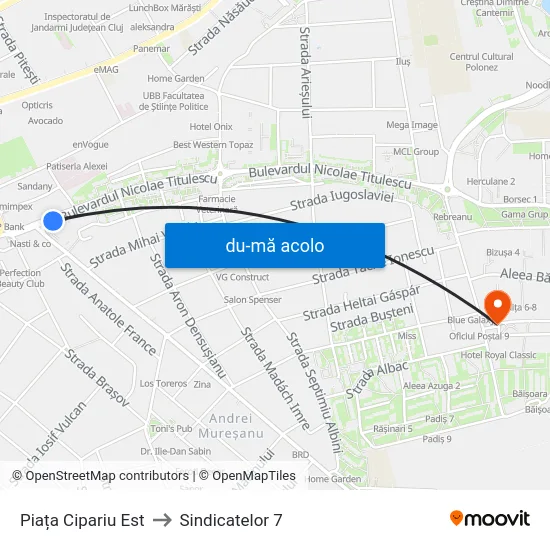 Harta de Piața Cipariu Est către Sindicatelor 7