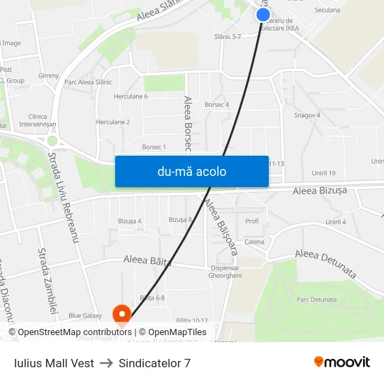 Harta de Iulius Mall Vest către Sindicatelor 7
