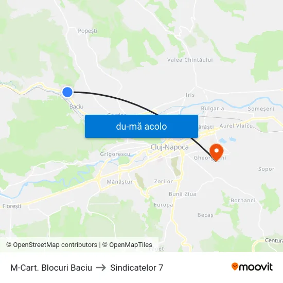 Harta de M-Cart. Blocuri Baciu către Sindicatelor 7