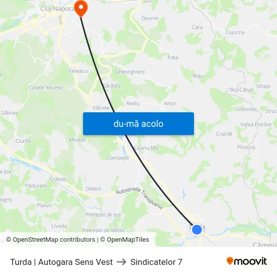 Harta de Turda | Autogara Sens Vest către Sindicatelor 7