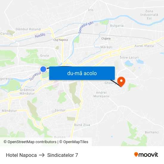 Harta de Hotel Napoca către Sindicatelor 7