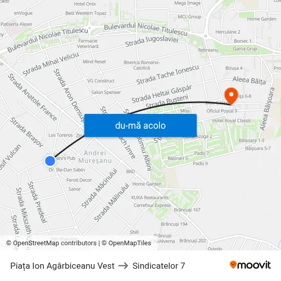 Harta de Piața Ion Agârbiceanu Vest către Sindicatelor 7