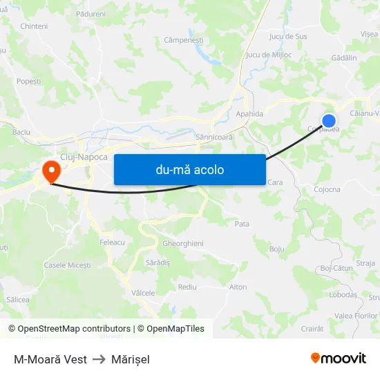 Harta de M-Moară Vest către Mărişel