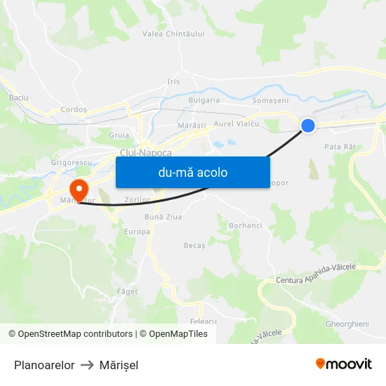 Harta de Planoarelor către Mărişel