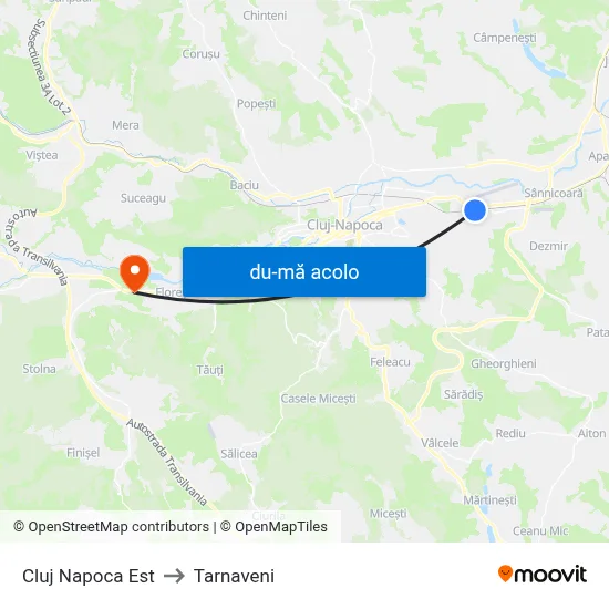 Harta de Cluj Napoca Est către Tarnaveni