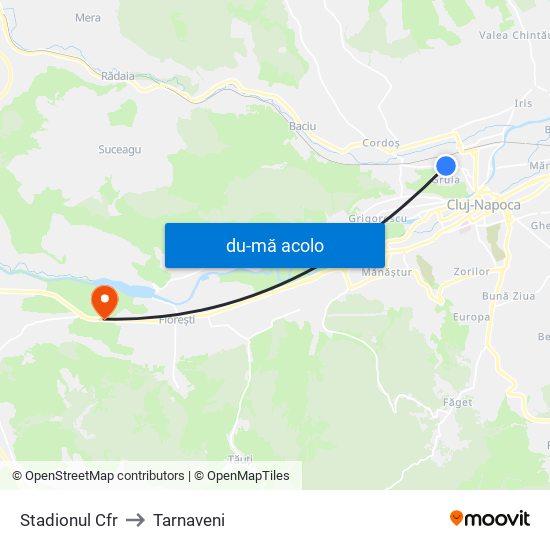 Harta de Stadionul Cfr către Tarnaveni