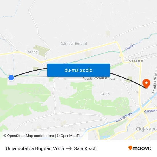 Harta de Universitatea Bogdan Vodă către Sala Kisch