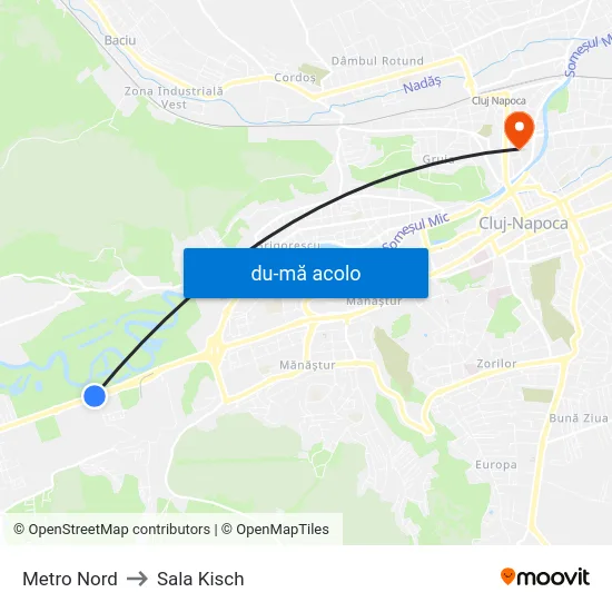 Harta de Metro Nord către Sala Kisch