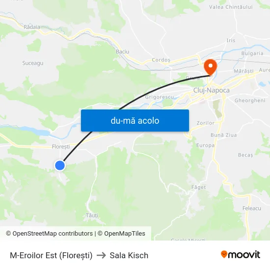 Harta de M-Eroilor Est (Florești) către Sala Kisch