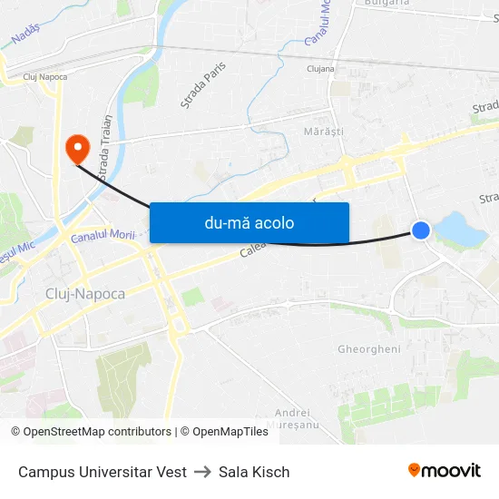 Harta de Campus Universitar Vest către Sala Kisch