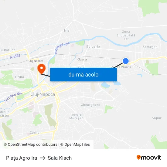 Harta de Piața Agro Ira către Sala Kisch