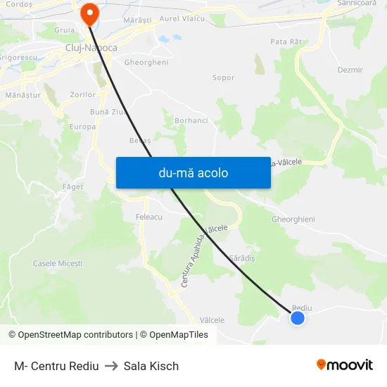 Harta de M- Centru Rediu către Sala Kisch