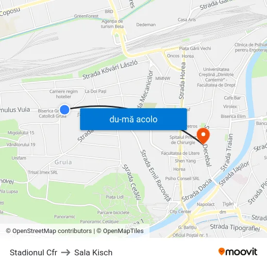 Harta de Stadionul Cfr către Sala Kisch