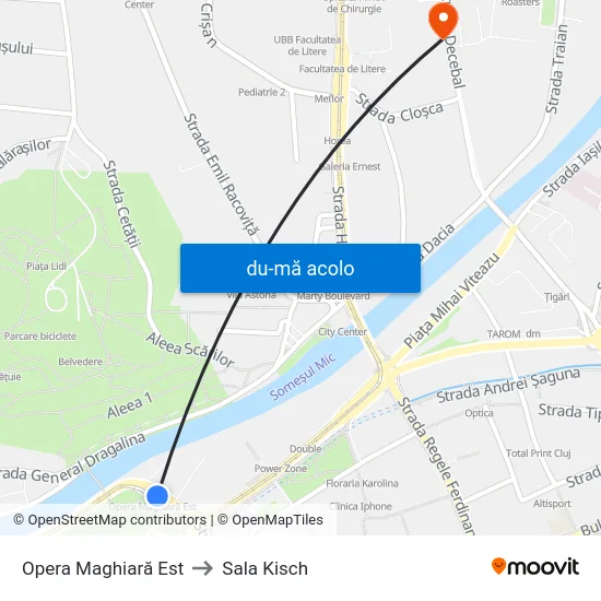 Harta de Opera Maghiară Est către Sala Kisch