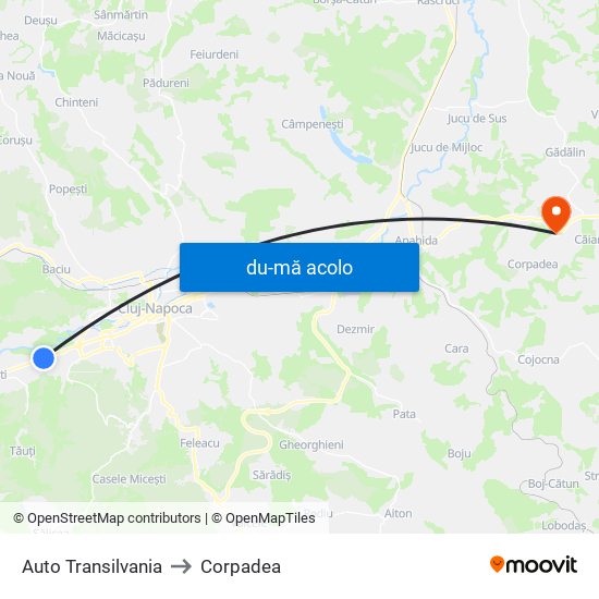 Harta de Auto Transilvania către Corpadea
