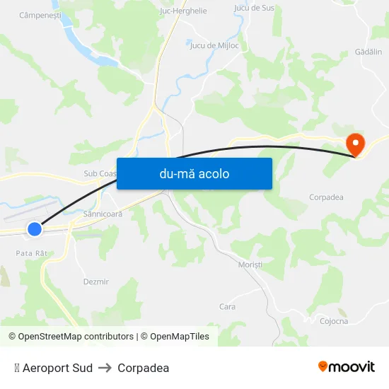 Harta de ✈ Aeroport Sud către Corpadea