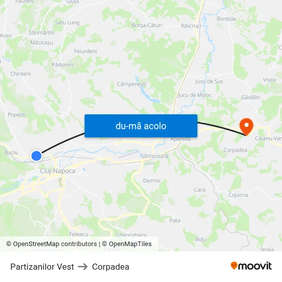 Harta de Partizanilor Vest către Corpadea