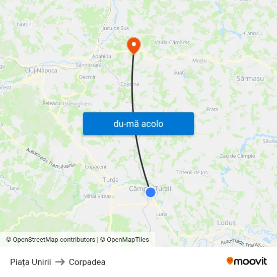 Harta de Piața Unirii către Corpadea