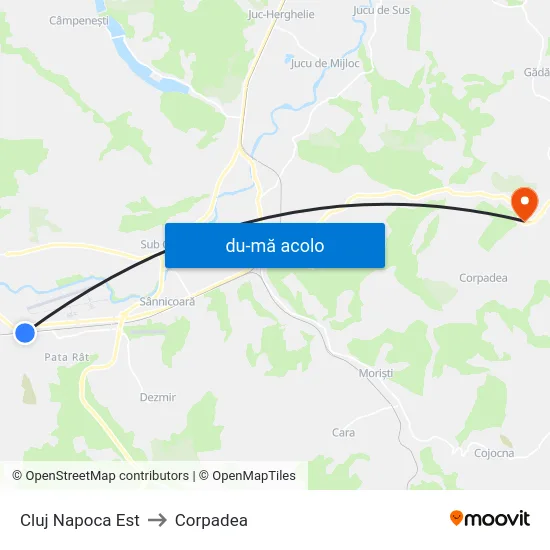 Harta de Cluj Napoca Est către Corpadea