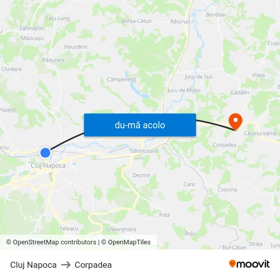 Harta de Cluj Napoca către Corpadea