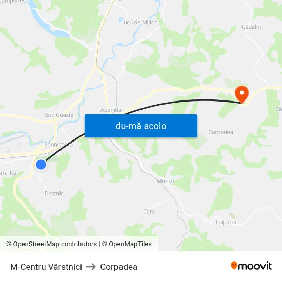 Harta de M-Centru Vârstnici către Corpadea