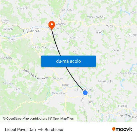 Harta de Liceul Pavel Dan către Berchiesu