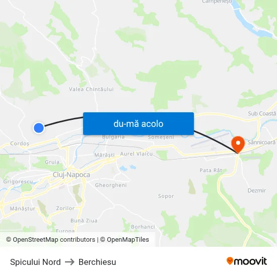 Harta de Spicului Nord către Berchiesu