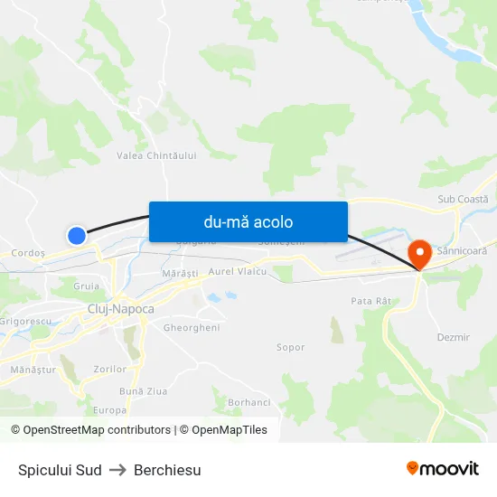 Harta de Spicului Sud către Berchiesu