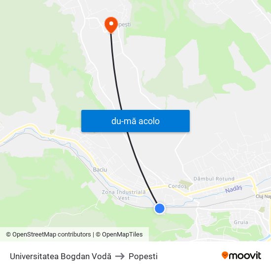 Harta de Universitatea Bogdan Vodă către Popesti