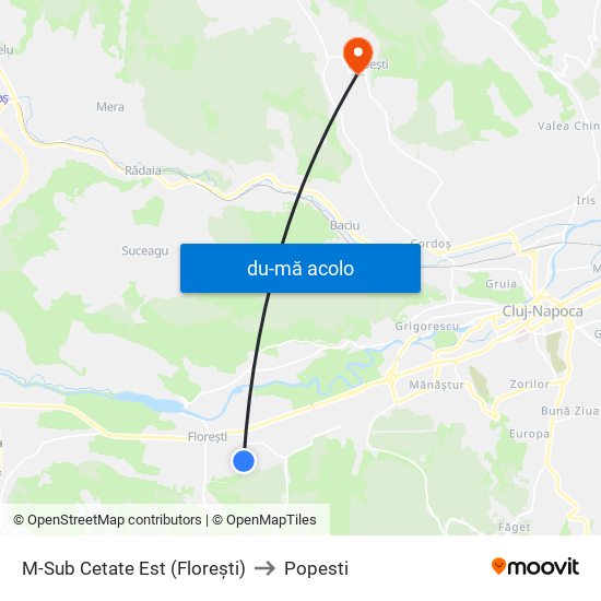 Harta de M-Sub Cetate Est (Florești) către Popesti