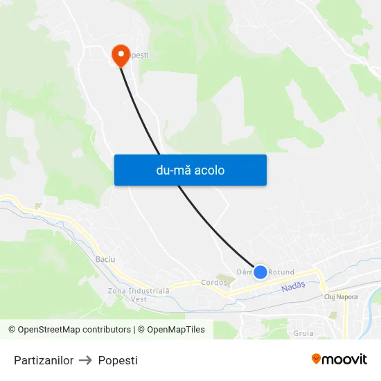 Harta de Partizanilor către Popesti